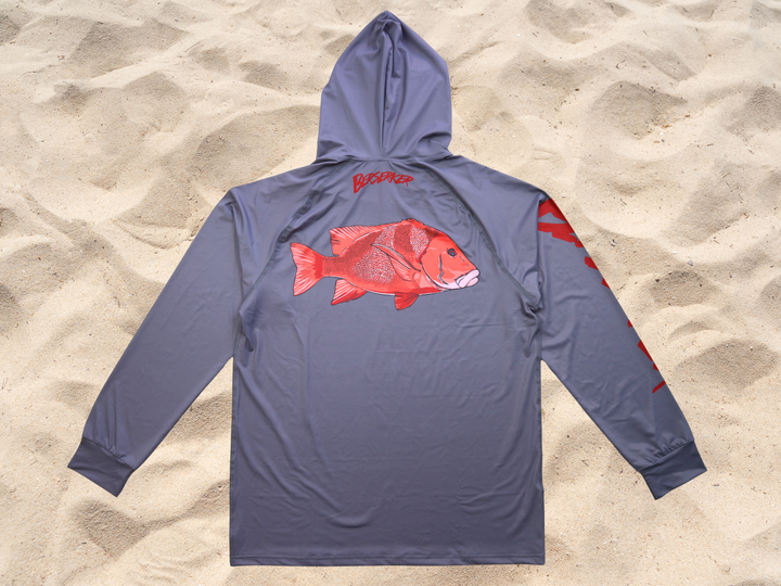 Berserker Performance Fishing Hoodie Grey Red Emperor