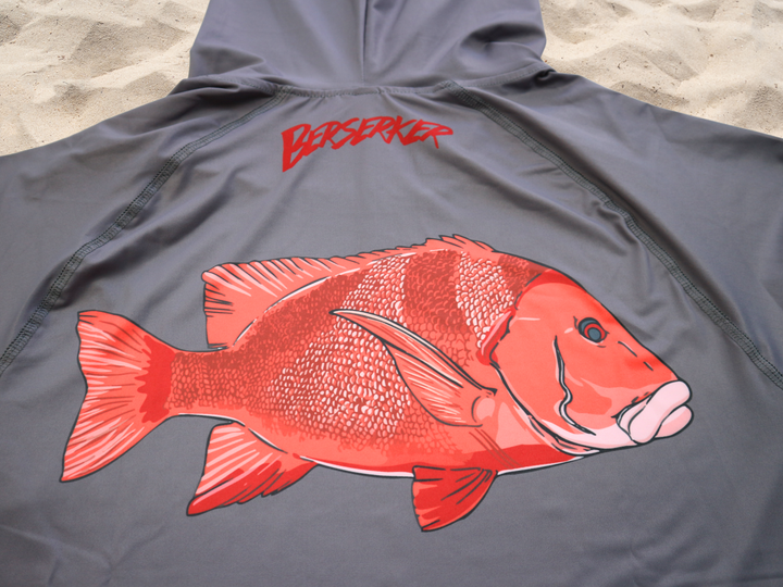 Berserker Performance Fishing Hoodie Grey Red Emperor