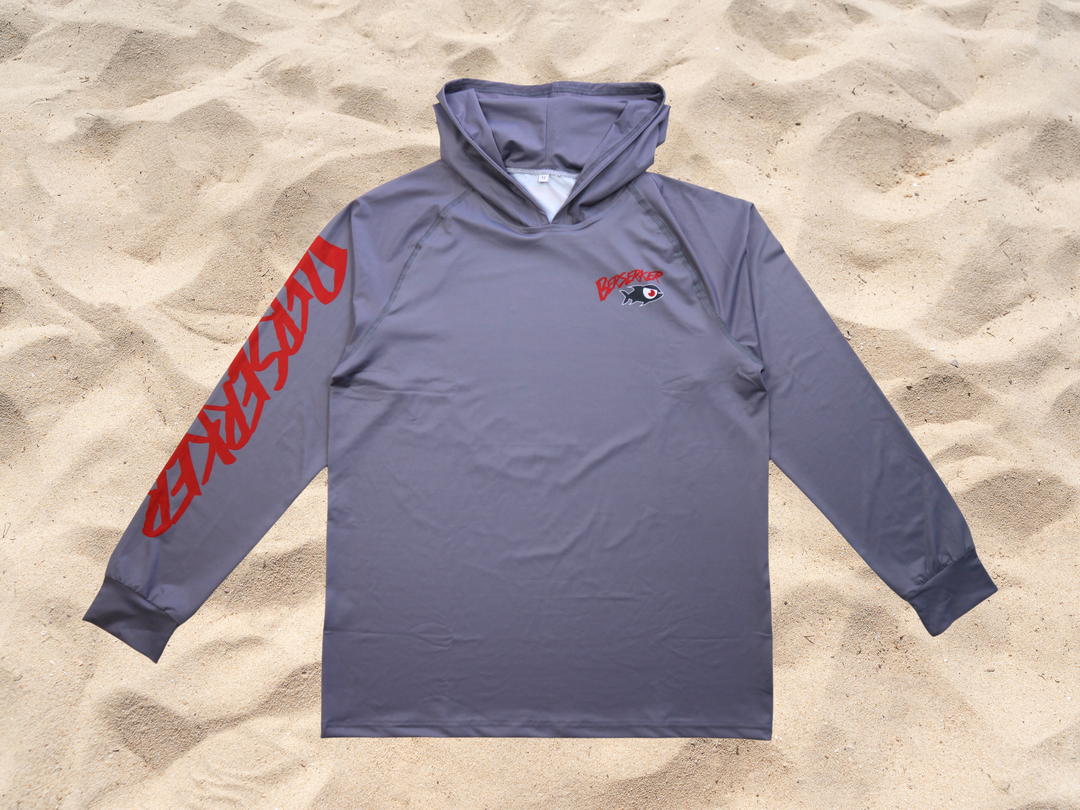 Berserker Performance Fishing Hoodie Grey Red Emperor