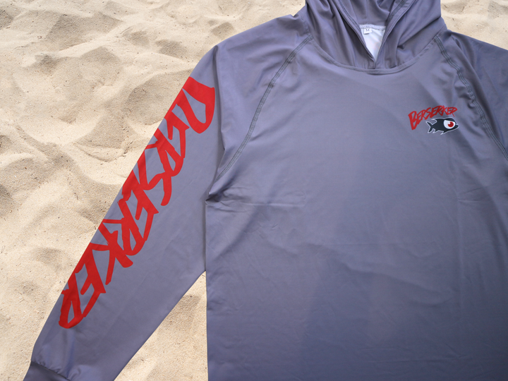 Berserker Performance Fishing Hoodie Grey Red Emperor